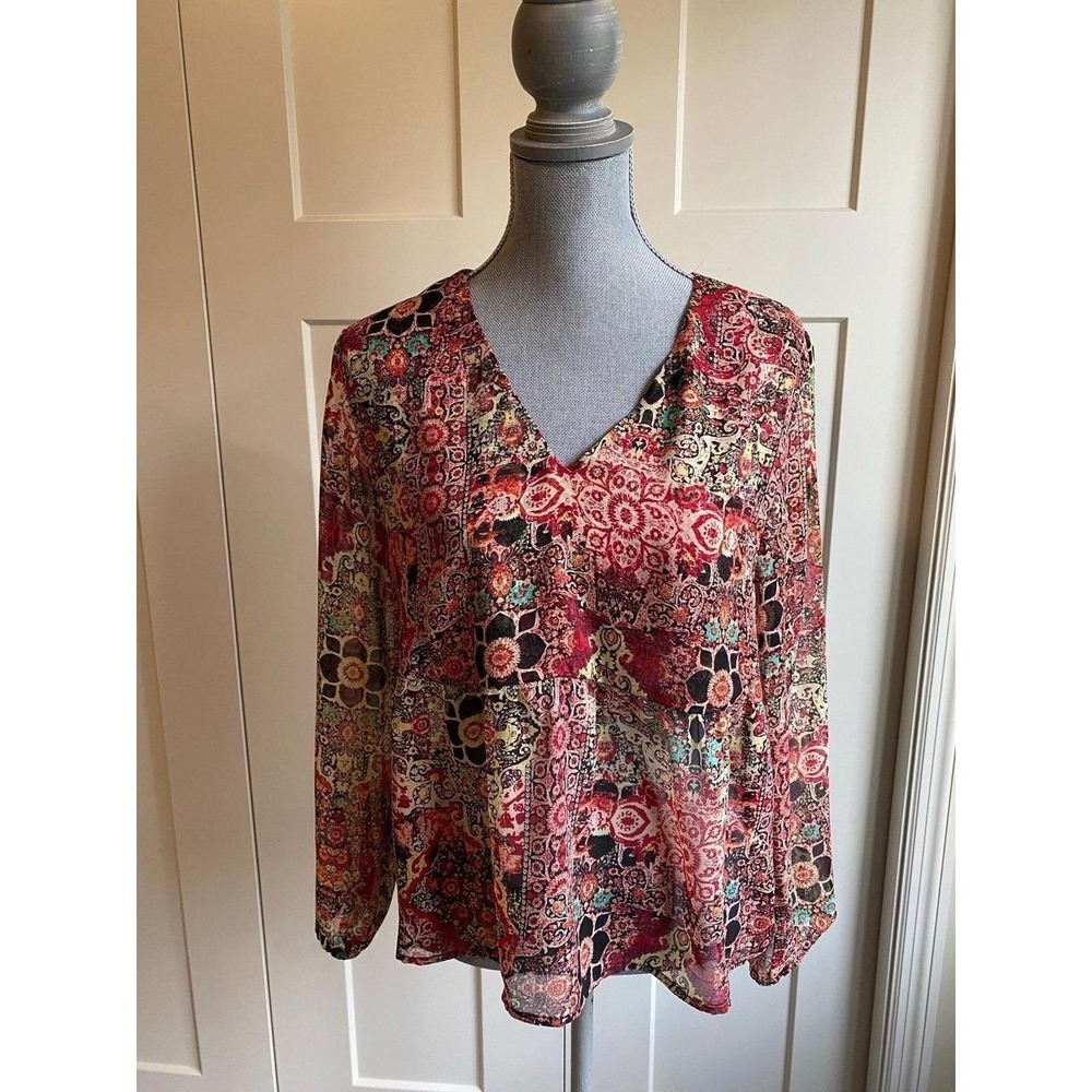 Wayf Blouse Where Are You From Sheer Thin Lightweight V Neck Medium Top sku44